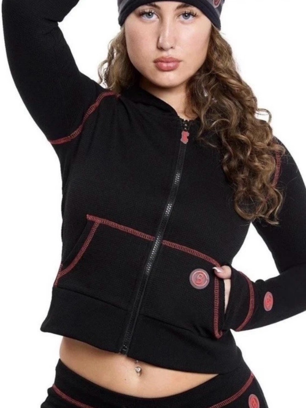 Body by Raven Tracy black waffle knit zip up hoodie